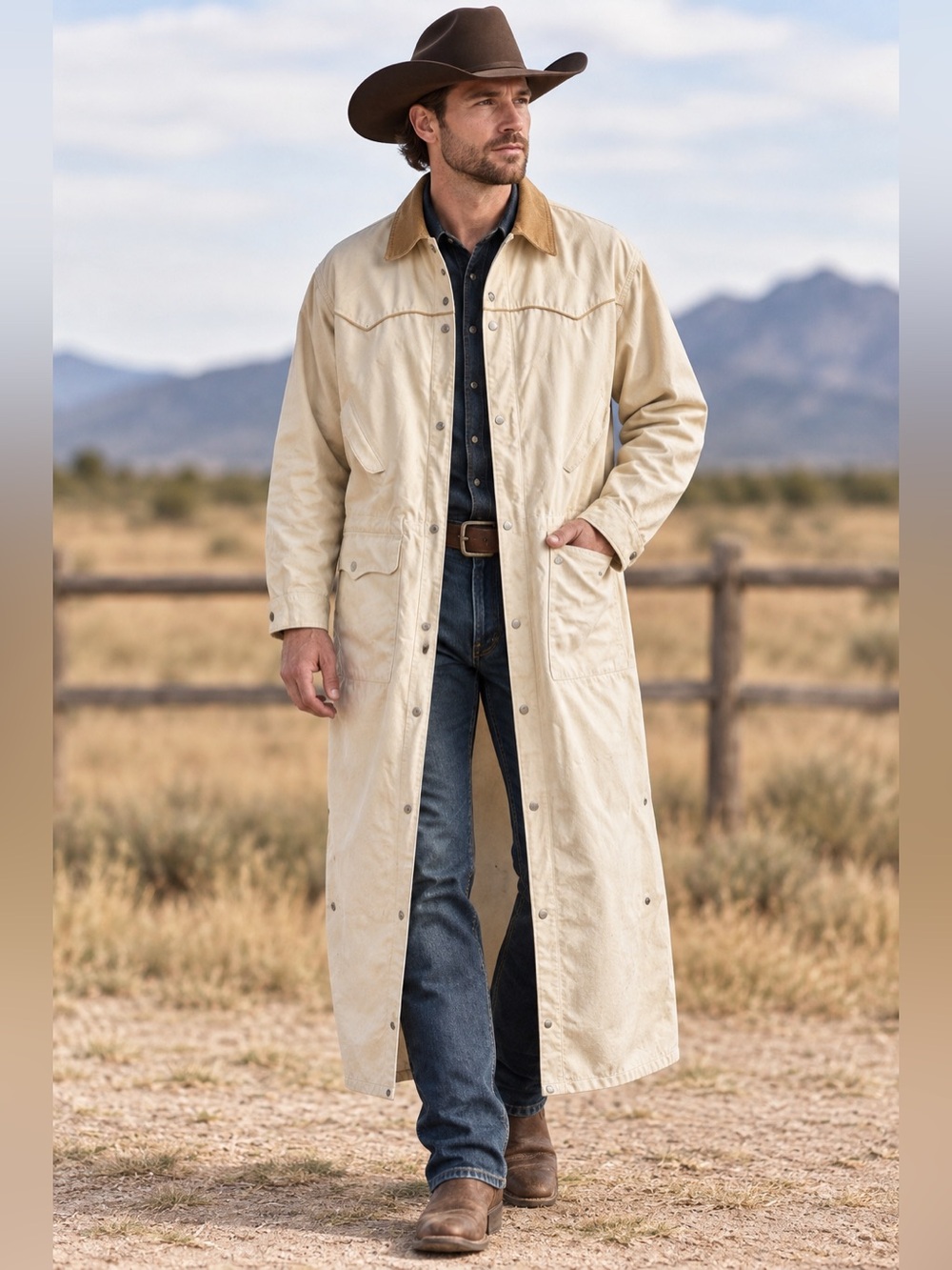 Vintage Schaefer Outfitter Duster Coat Mens M Cotton Canvas Western Ranch USA